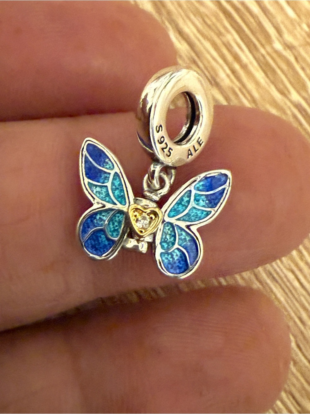 Pandora Blue and Turquoise Enamel Butterfly Dangle Charm